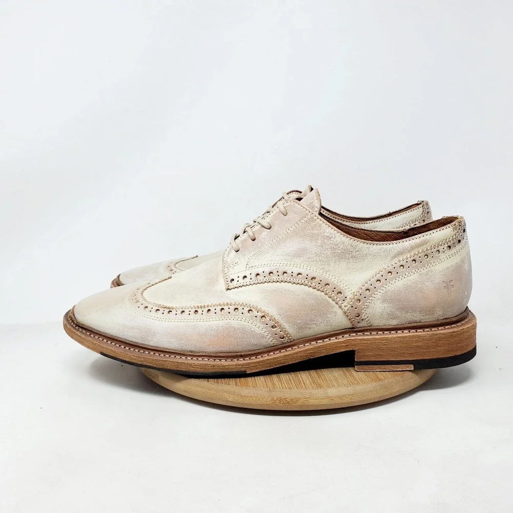 Frye Shoes Mens 9.5 D Paul Whitewash Leather Wingtip Brogue Oxford Mexico